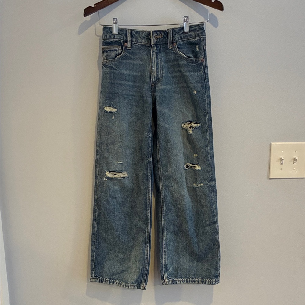 Zara Girls Distressed Wide Leg Jeans